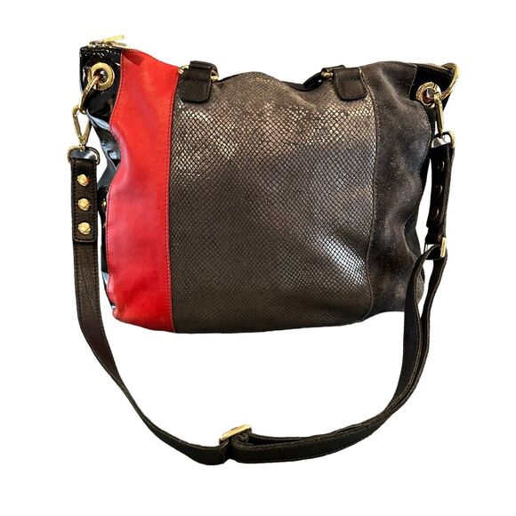 HAMMITT LA Handbag Hobo Tote Gray Black Red Leather Suede Large Purse RARE Style - Picture 3 of 16